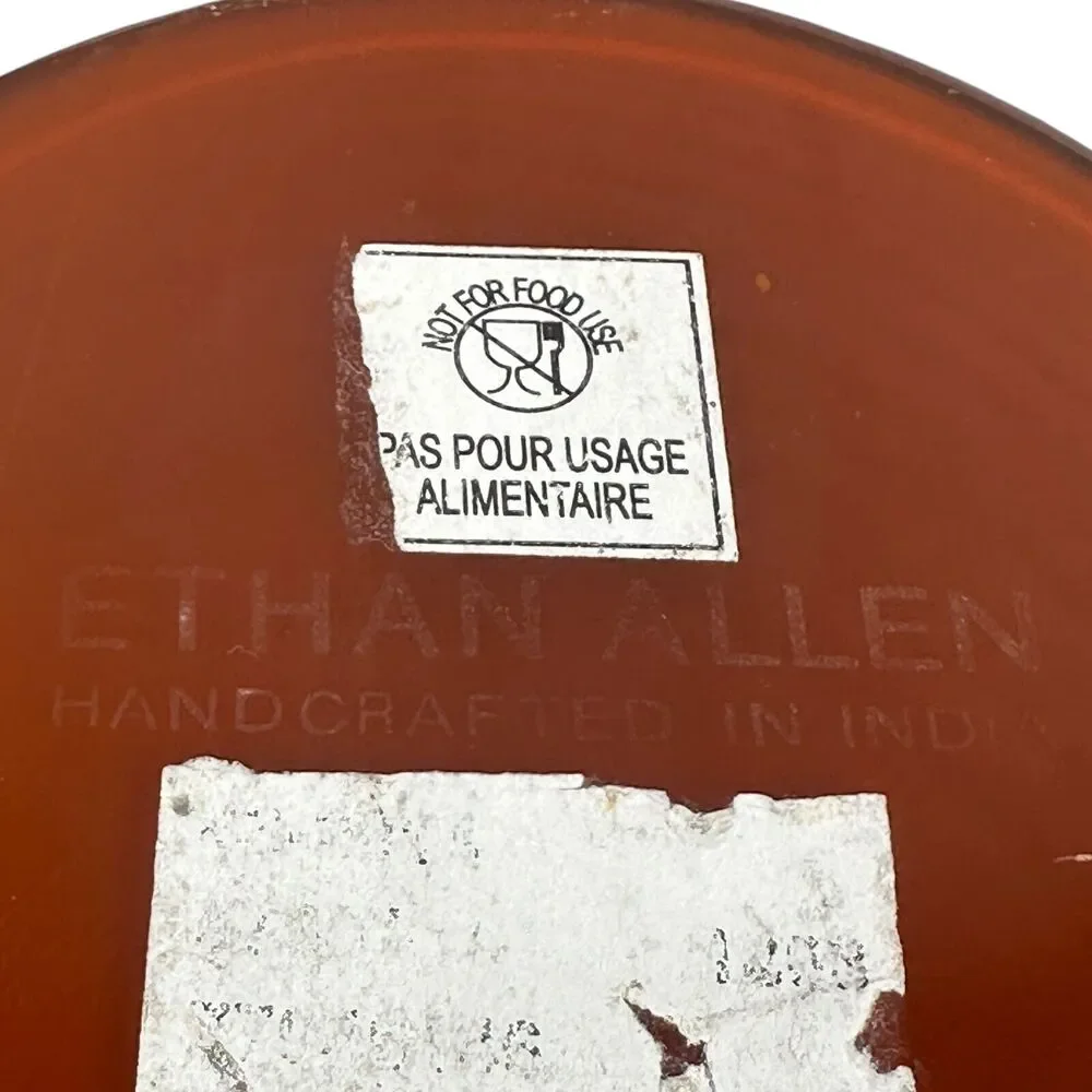 Ethan Allen‎ Adara Glass Bowl Orange Amber XL Floor Vase Abstract Centerpiece